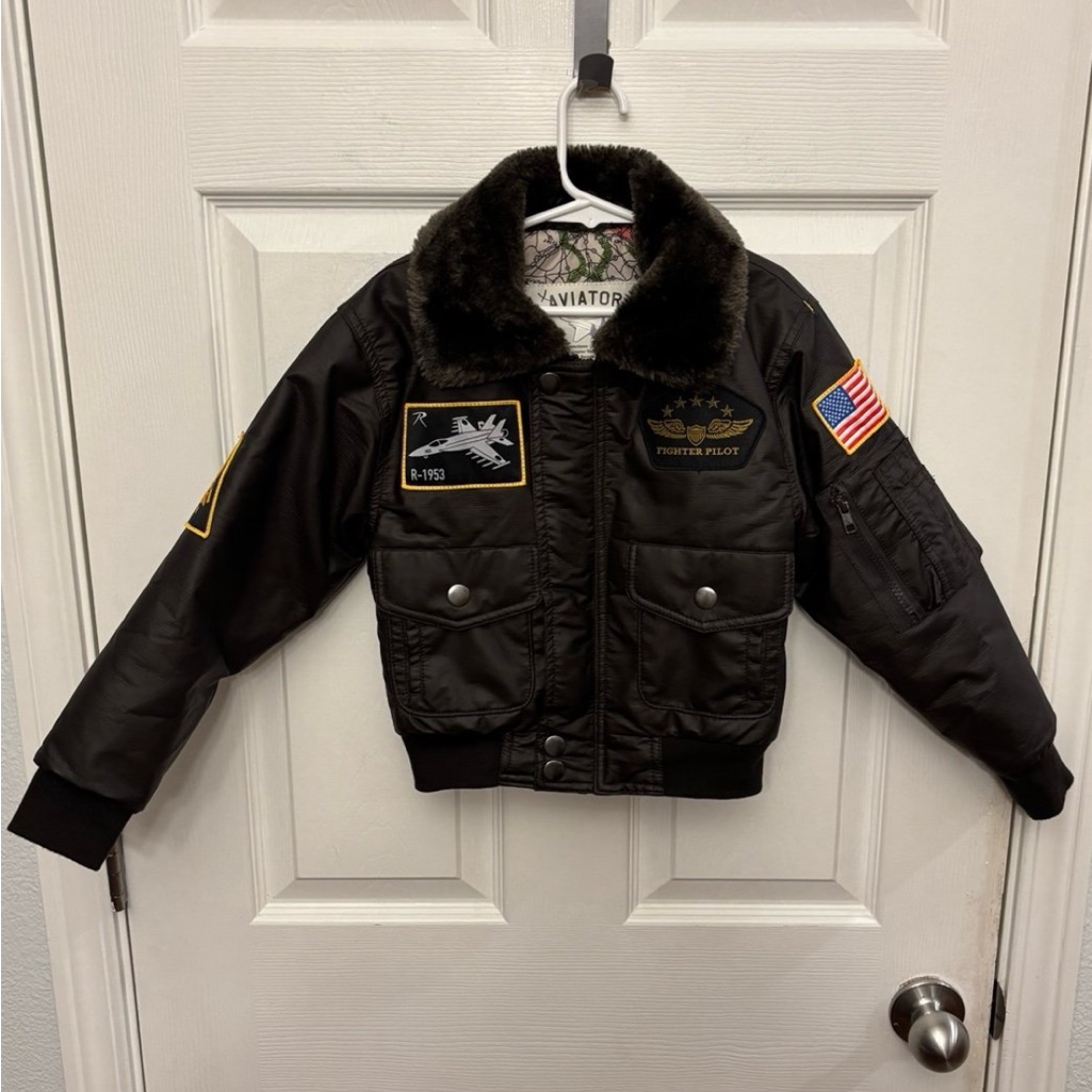 Kids Aviator Flight Jacket Brown Size X-Small